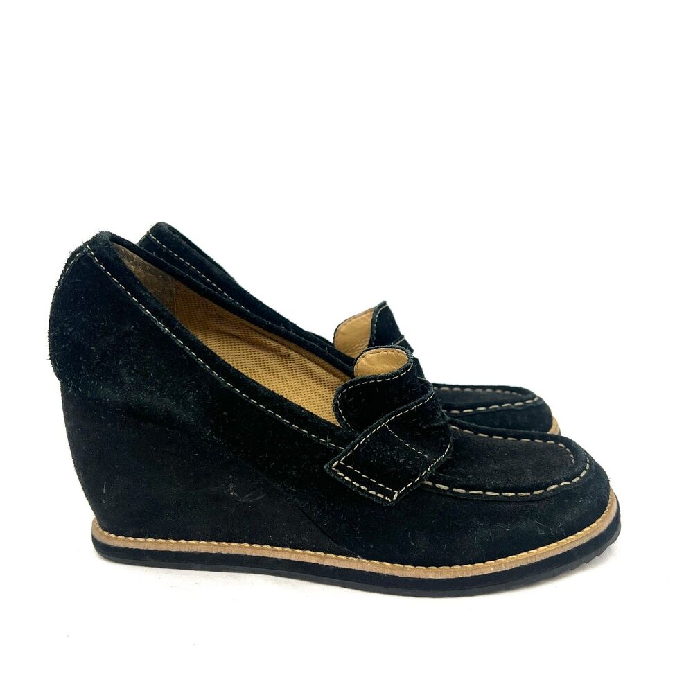 Dr Scholl's Zenith Black Suede Wedge Loafers Penny Pump Memory Fit Womens 9 M
